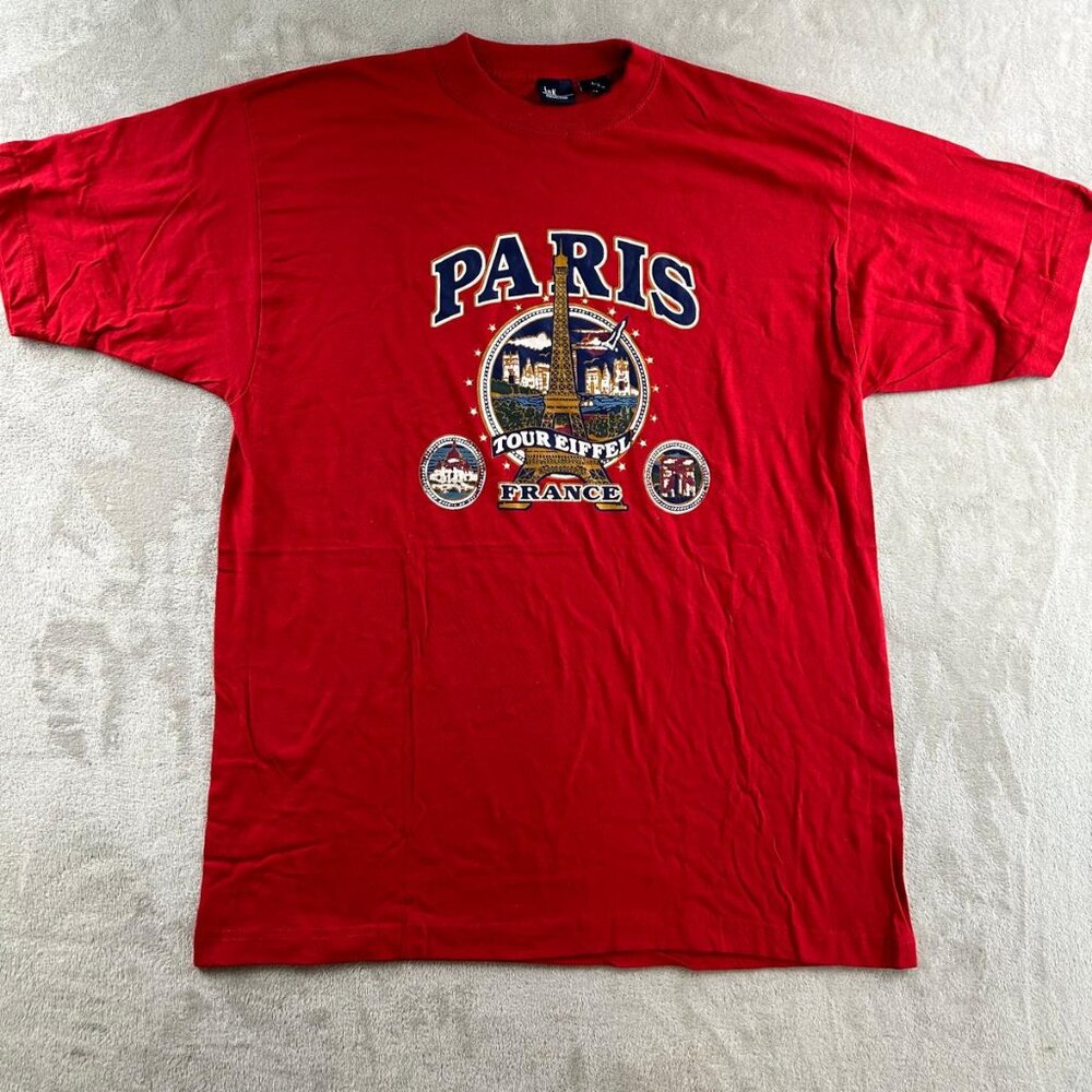 Ink Collection Shirt Male L Red Short Sleeve Paris Tour Eiffel France Cotton